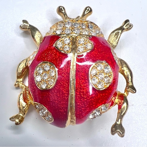 LIA vintage Enamel and rhinestone Ladybug Brooch - Picture 1 of 6